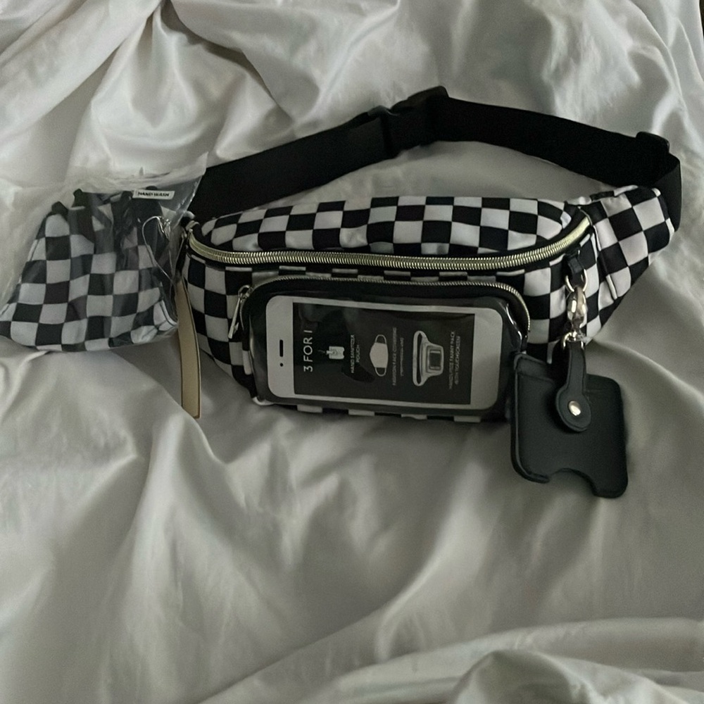 Black and white checkered Crossbody fanny pack.